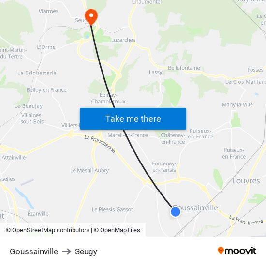 Goussainville to Seugy map