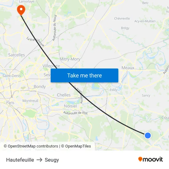 Hautefeuille to Seugy map