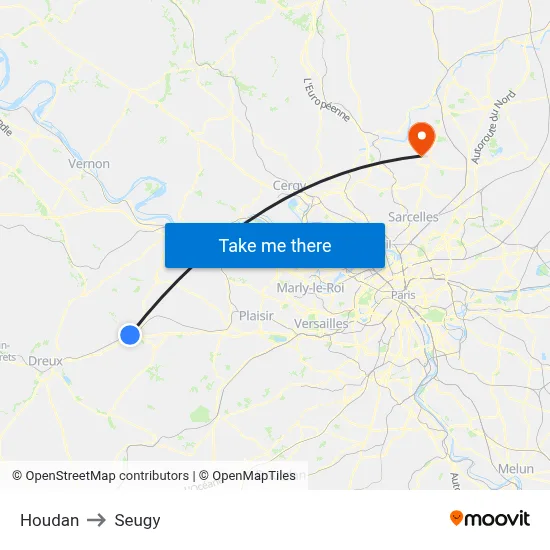 Houdan to Seugy map