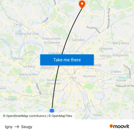Igny to Seugy map