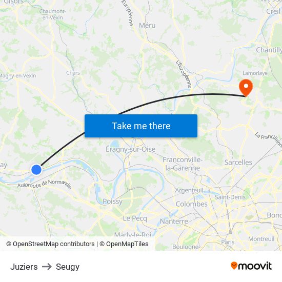 Juziers to Seugy map