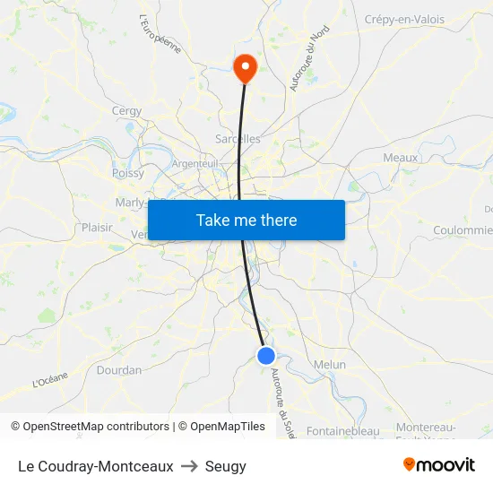 Le Coudray-Montceaux to Seugy map