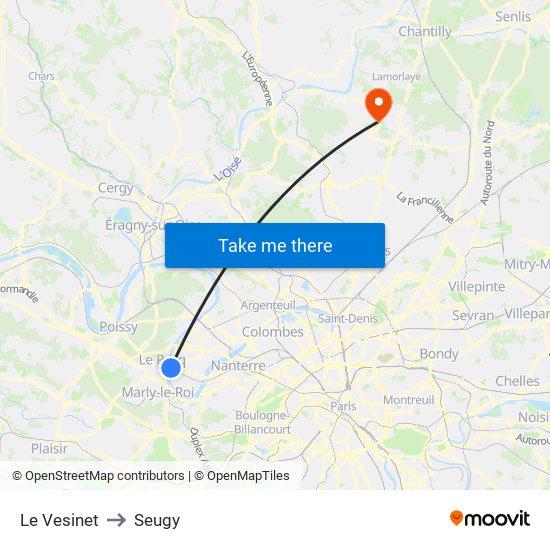 Le Vesinet to Seugy map
