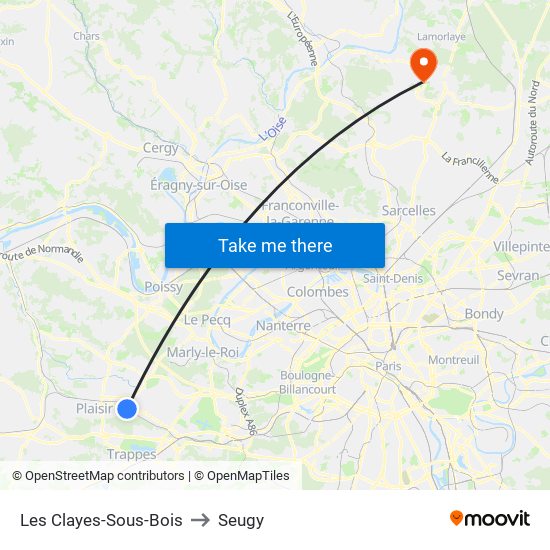 Les Clayes-Sous-Bois to Seugy map