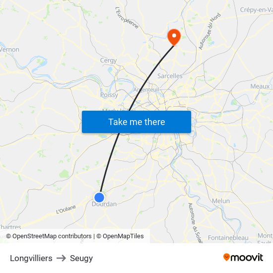 Longvilliers to Seugy map