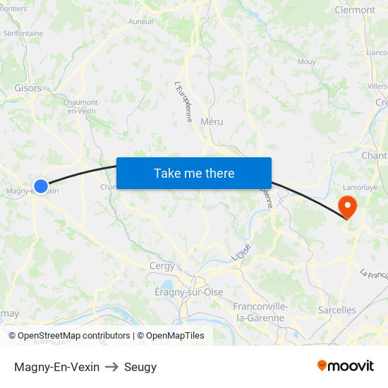 Magny-En-Vexin to Seugy map