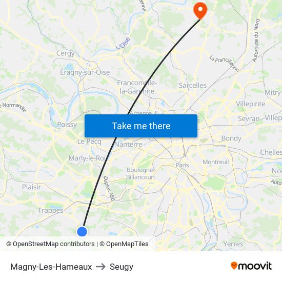 Magny-Les-Hameaux to Seugy map