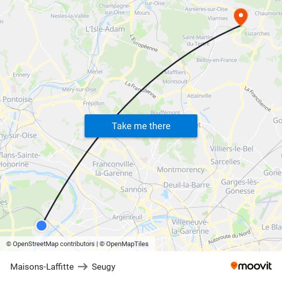 Maisons-Laffitte to Seugy map