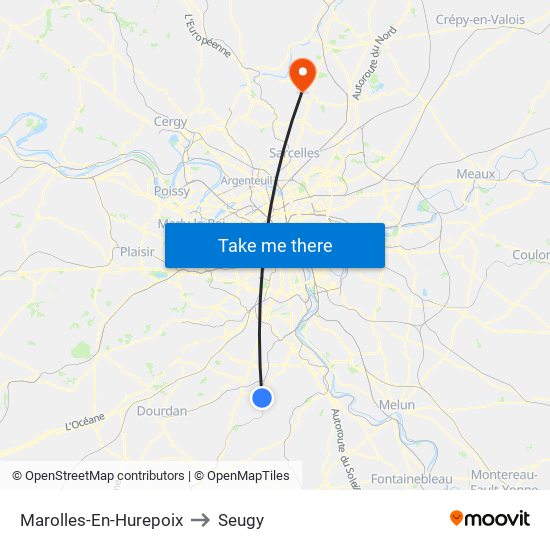 Marolles-En-Hurepoix to Seugy map