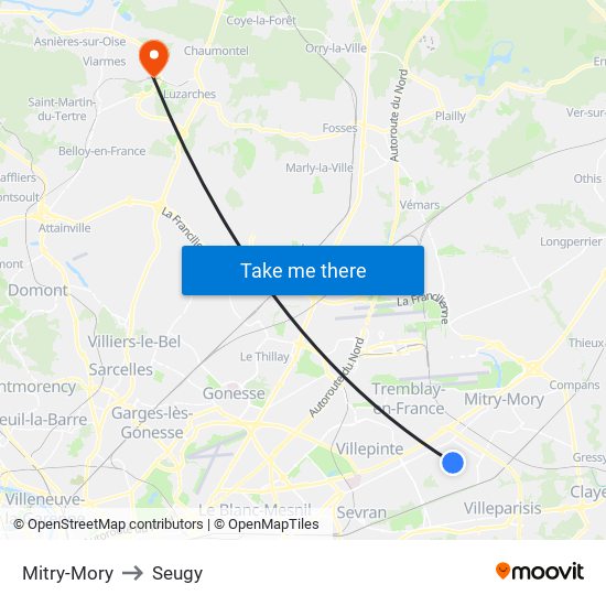 Mitry-Mory to Seugy map