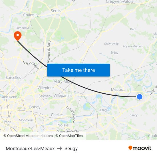 Montceaux-Les-Meaux to Seugy map