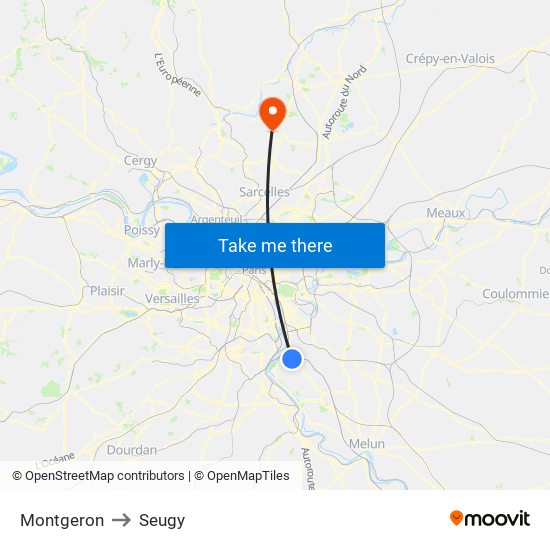 Montgeron to Seugy map