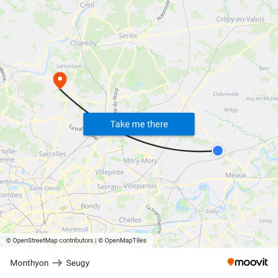 Monthyon to Seugy map