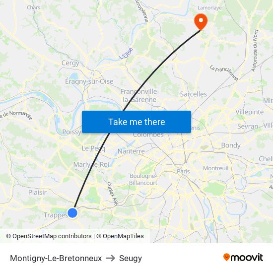 Montigny-Le-Bretonneux to Seugy map