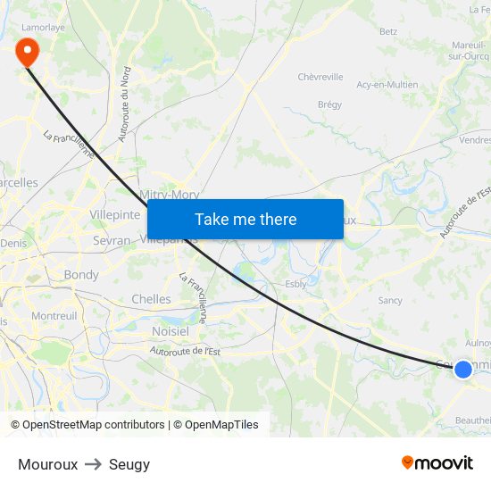 Mouroux to Seugy map