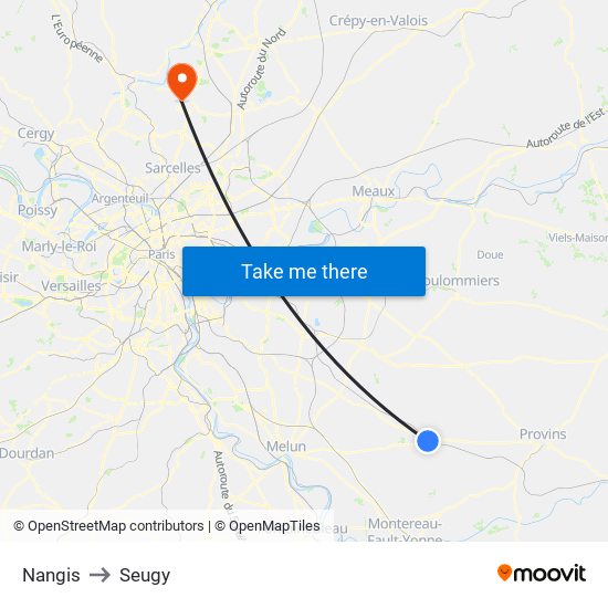 Nangis to Seugy map