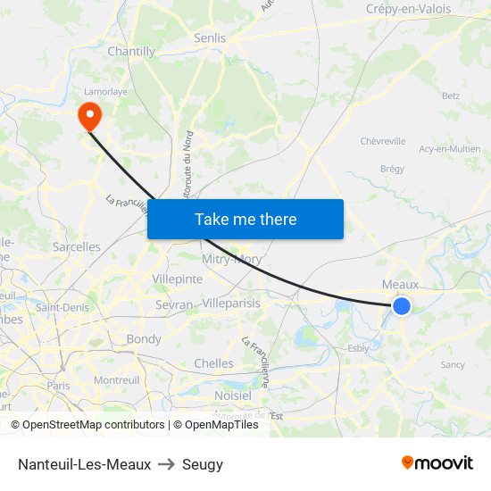 Nanteuil-Les-Meaux to Seugy map