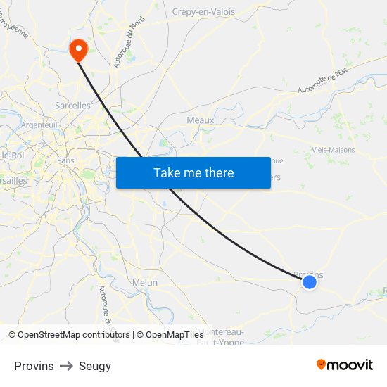 Provins to Seugy map