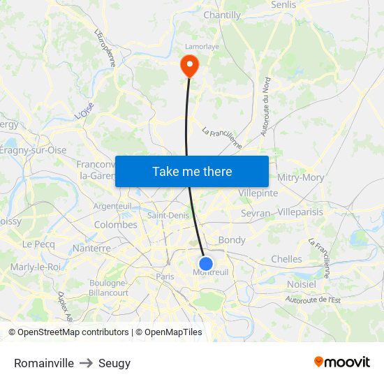 Romainville to Seugy map