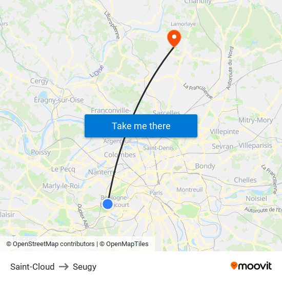 Saint-Cloud to Seugy map