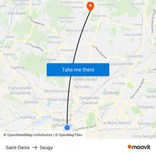 Saint-Denis to Seugy map