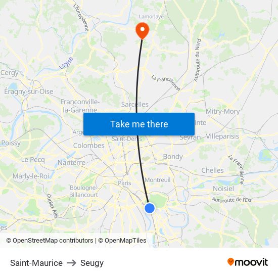 Saint-Maurice to Seugy map