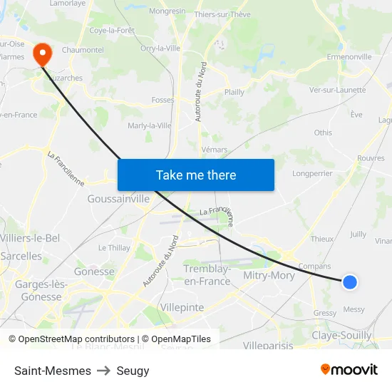 Saint-Mesmes to Seugy map