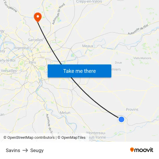 Savins to Seugy map