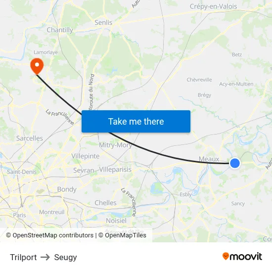 Trilport to Seugy map