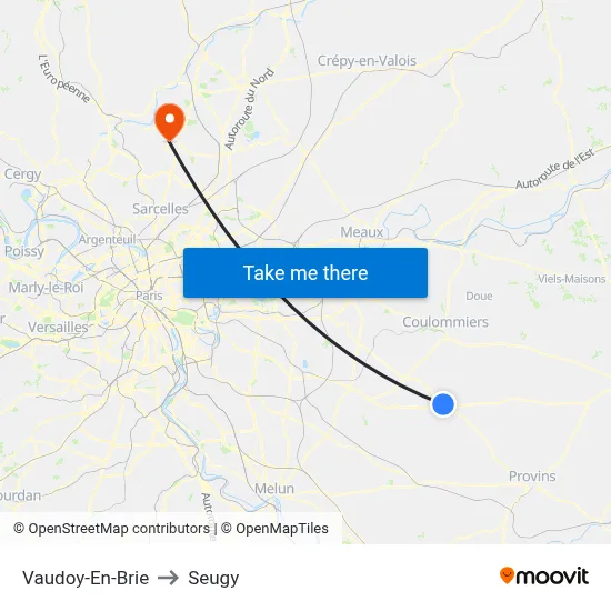 Vaudoy-En-Brie to Seugy map