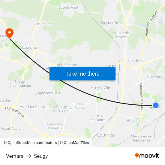 Vemars to Seugy map