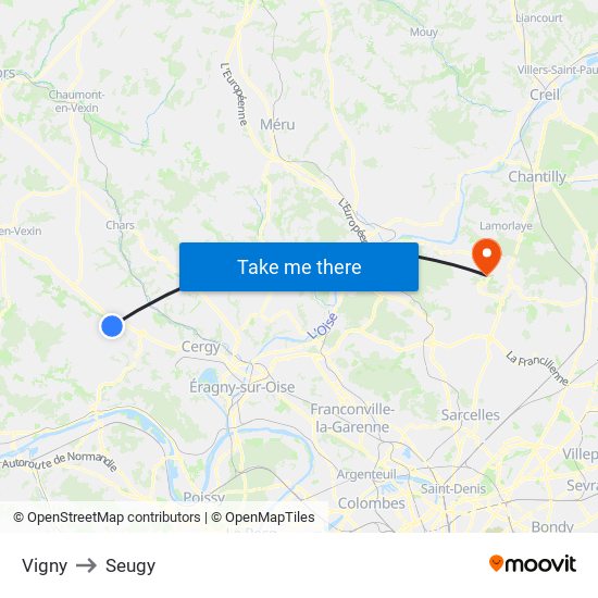Vigny to Seugy map