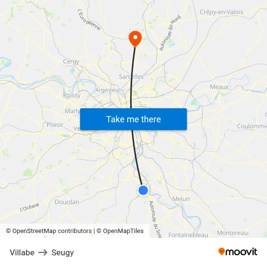 Villabe to Seugy map