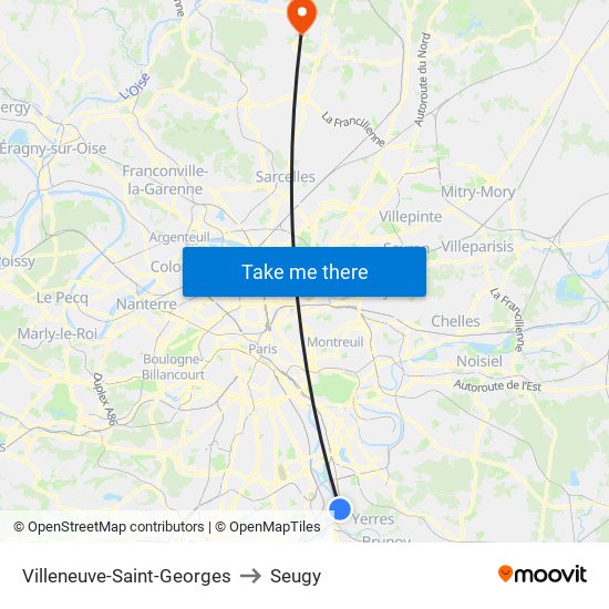 Villeneuve-Saint-Georges to Seugy map