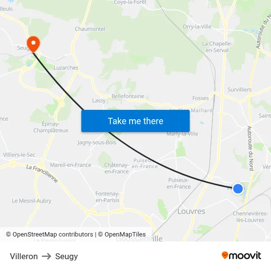 Villeron to Seugy map