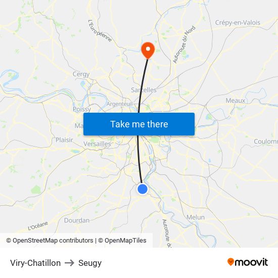 Viry-Chatillon to Seugy map