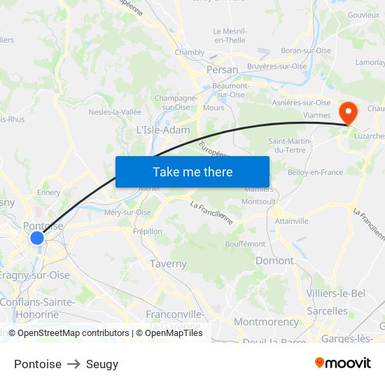 Pontoise to Seugy map