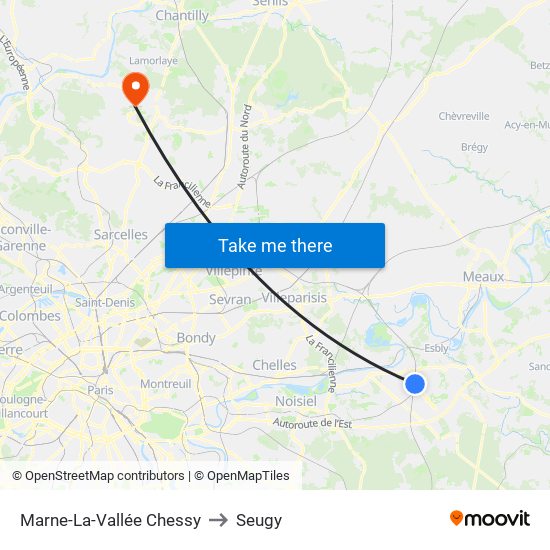 Marne-La-Vallée Chessy to Seugy map