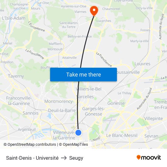 Saint-Denis - Université to Seugy map