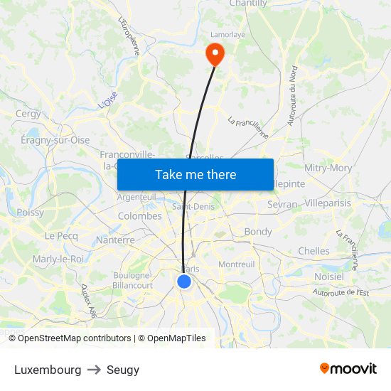 Luxembourg to Seugy map