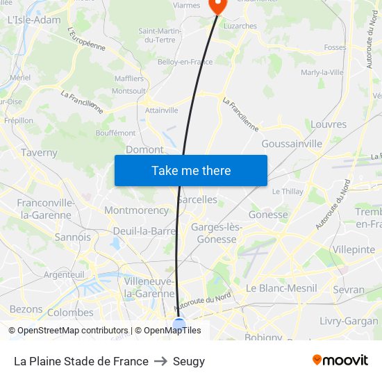 La Plaine Stade de France to Seugy map