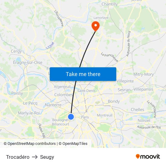 Trocadéro to Seugy map