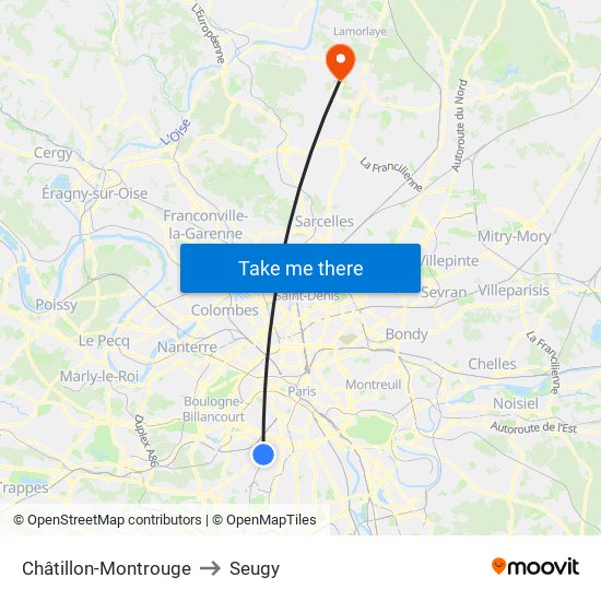 Châtillon-Montrouge to Seugy map