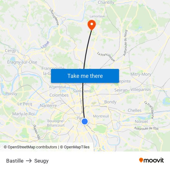Bastille to Seugy map