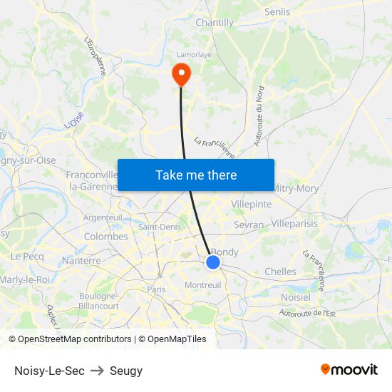 Noisy-Le-Sec to Seugy map