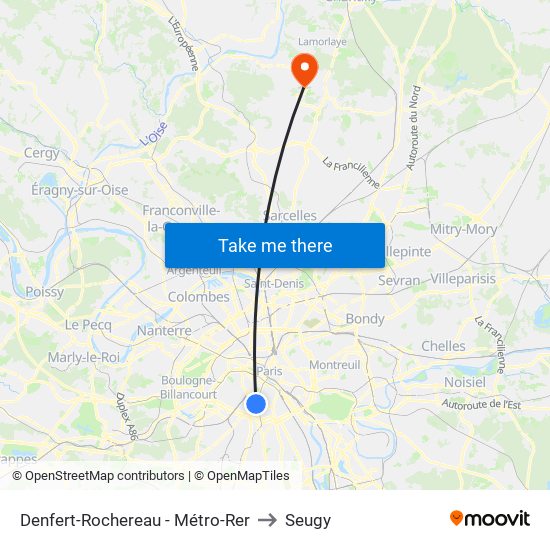 Denfert-Rochereau - Métro-Rer to Seugy map