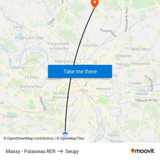 Massy - Palaiseau RER to Seugy map