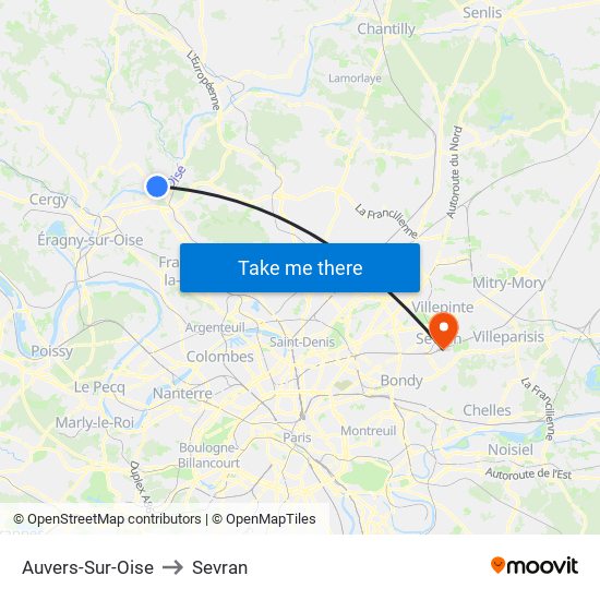 Auvers-Sur-Oise to Sevran map