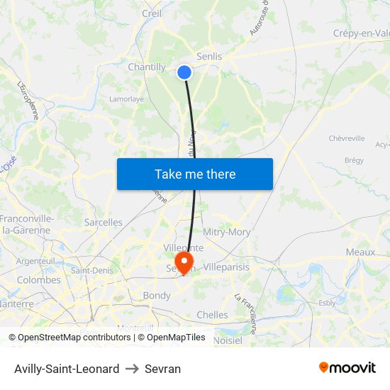 Avilly-Saint-Leonard to Sevran map