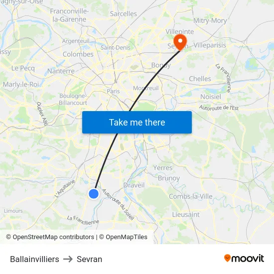 Ballainvilliers to Sevran map